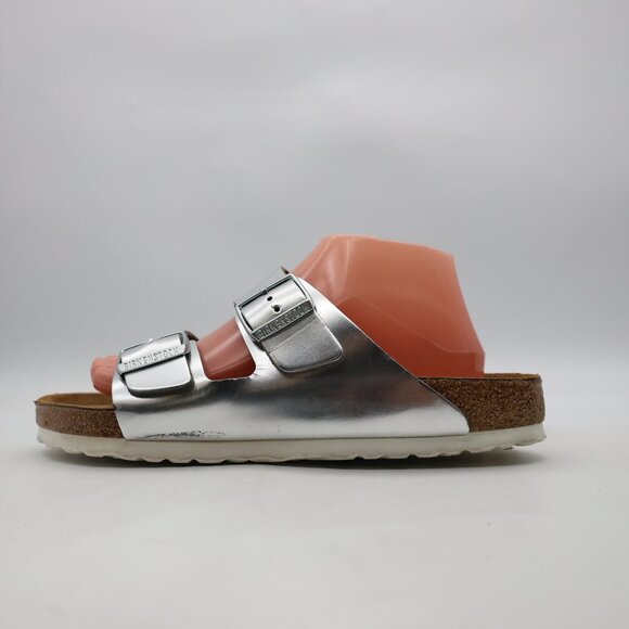 Birkenstock Arizona Women's EU 40 US 9 Soft Footbed Silver Leather - Picture 4 of 10
